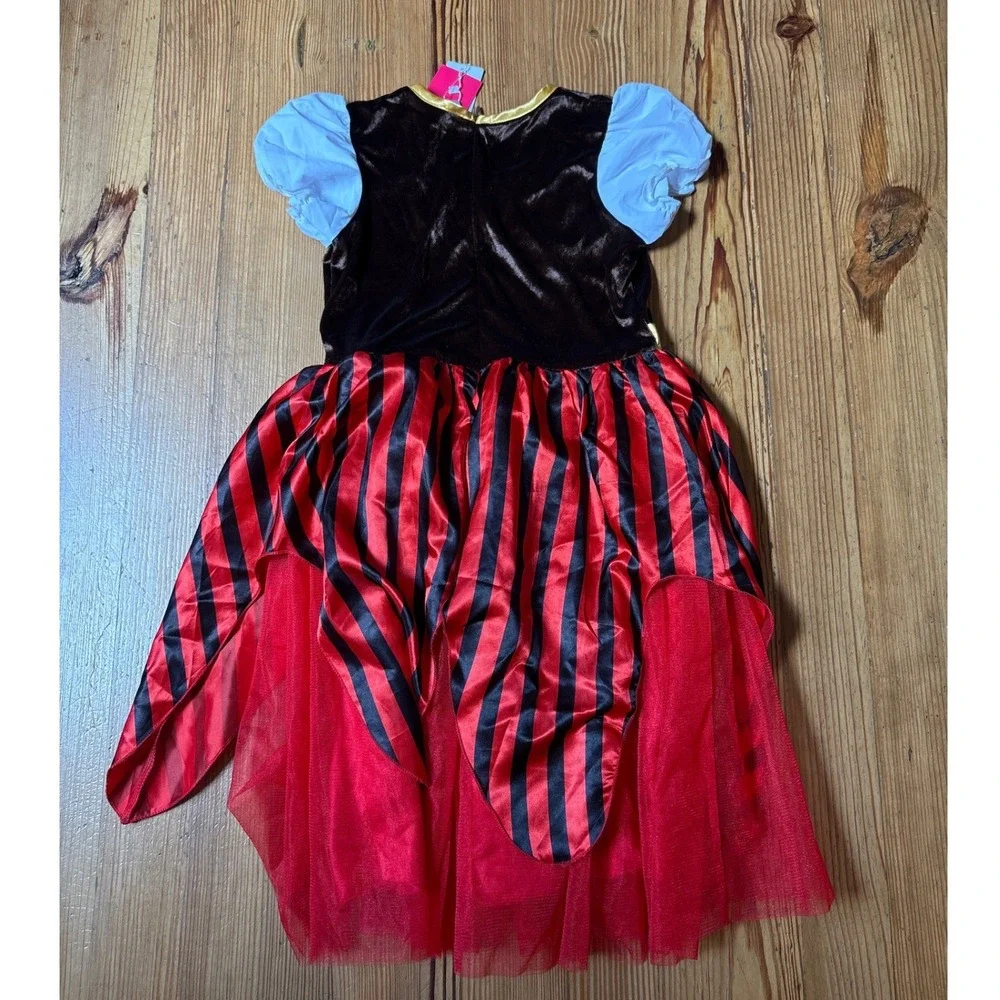 Pirate Costume Kids Red Black Striped Velvet Tulle NWT SIZE 150